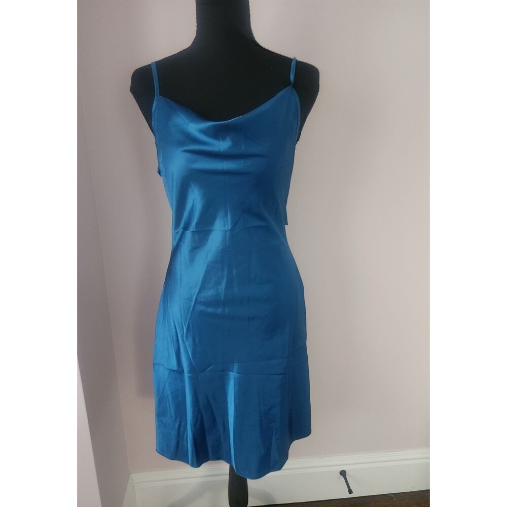 Cupshe Blue Satin Cowl Neck Slip Dress Sleeveless Cami Strap Midi Cocktail Small